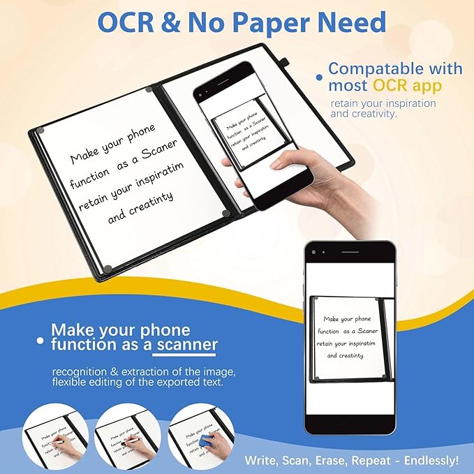 6 Sides Dry Erase Whiteboards Notebook Portable 12"x9"(a4) Small Reusable Whiteboard Notebook Foldable Anti-ghosting Surface, Travel White Board for Office Study Meeting Planning