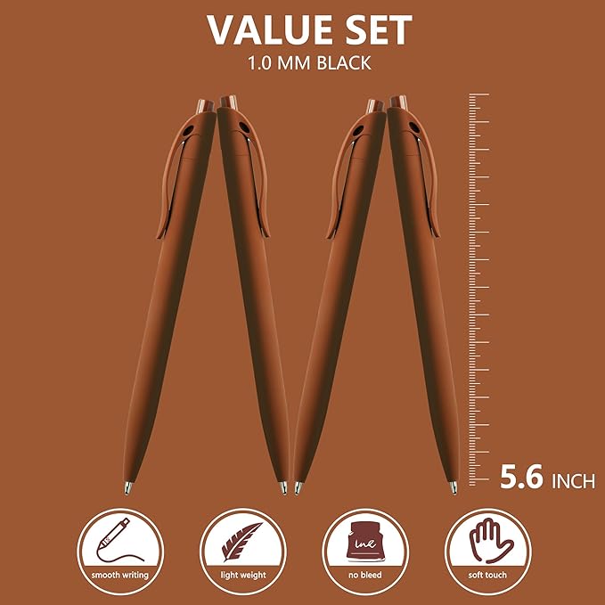deegtran 100 Pack No Bleed Brown Barrel Click Pens, Wholesale Retractable Ballpoint Pens, Medium Point, Smooth Ink, 1.0MM Black Ink