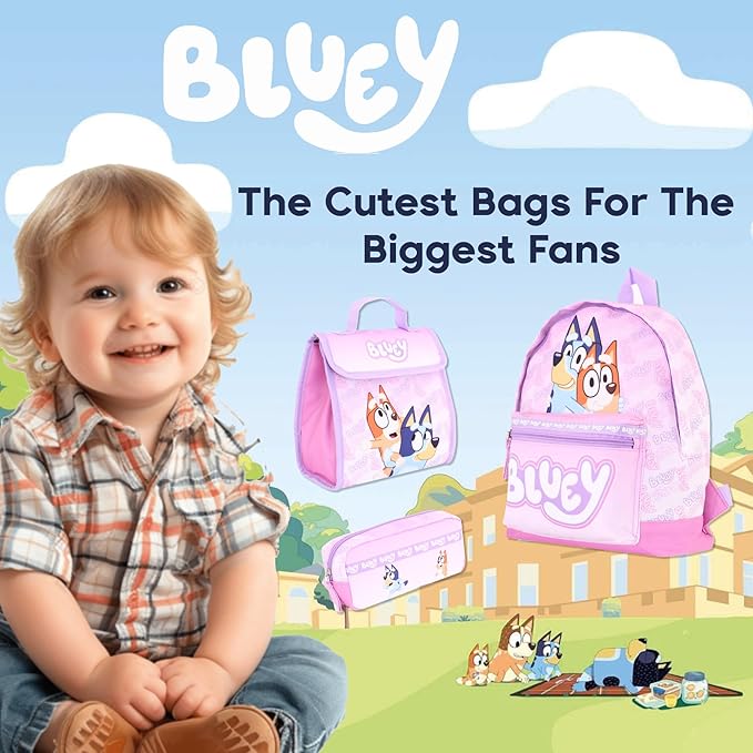 Bluey Backpack Set for Girls – 3 Piece Childrens and Toddlers Kids School Bag with Lunch Box and Pencil Case