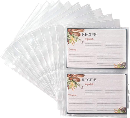 Samsill 4x6 Recipe Card Protectors, Splatter Proof, 2-4 Recipe Cards Per Sheet, Fits 8" x 9" - 3 Ring Binders, 25 Pack