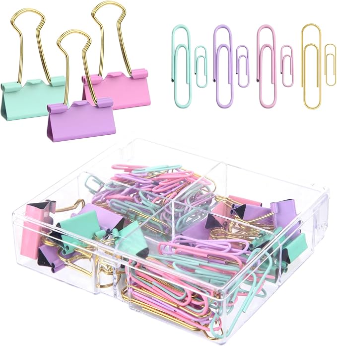 Cute Paper Clips Binder Clips Combo Set, Assorted Size Paper Clips for Office, Cute Office Supplies Set,