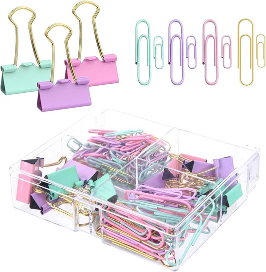 Cute Paper Clips Binder Clips Combo Set, Assorted Size Paper Clips for Office, Cute Office Supplies Set,