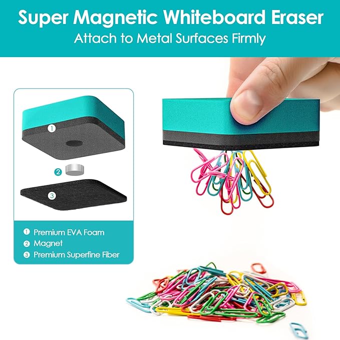 MaxGear Dry Erase Erasers, 48 Pack Magnetic Whiteboard Erasers for Classroom, Mini Whiteboard Cleaning Pads Bulk, Chalkboard Wiper Teacher Supplies for School, Office, Home, Green, 2 x 2 x 0.6 Inch
