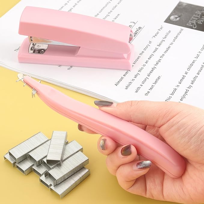 ZZTX Stapler Set with Staple Remover and Staples, Durable Desktop Stationery for Home, Office and Study, Pink