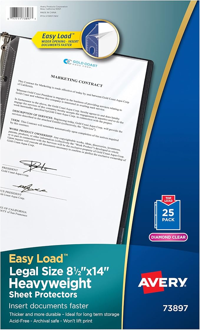 Avery Diamond Clear Heavyweight Sheet Protectors, Holds 8.5" x 14" Sheets, Legal Size, Easy Load, 25ct (73897) (Pack of 10)