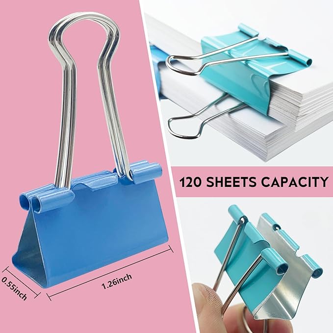 Medium Binder Clips, 25pcs 1.25 Inch Binder Clips Set in Vibrant Colors, Quality Tempered Steel Paper Clips for Office, Home, School, Crafts, Office Supplies Paper Clamps