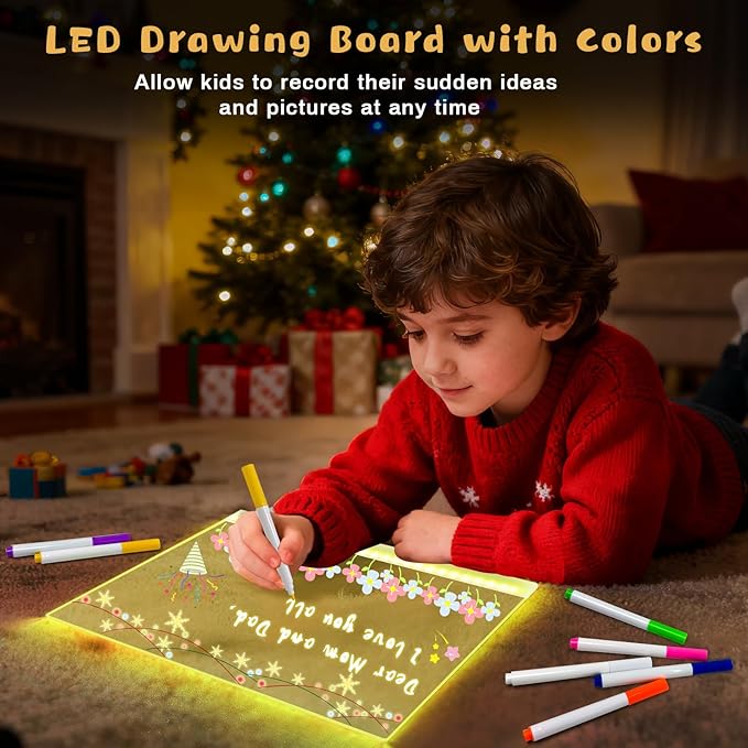 Acrylic Dry Erase Board with Light, 13.7"x10" 7 Color Changing Touch LED Note Board with 4 Modes & 7 Markers, Light Up Message Board Desktop Memo Board, LED Drawing Board for Kids Girls Boys (Touch)