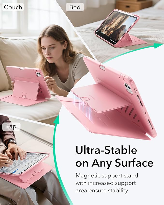 ESR for iPad Pro 11 Inch Case (M5/M4) 2025/2024, Vertical Stand Cover, Multi Stand Angles, Ultra-Stable Case with Pencil Holder, Flip Series, Pink