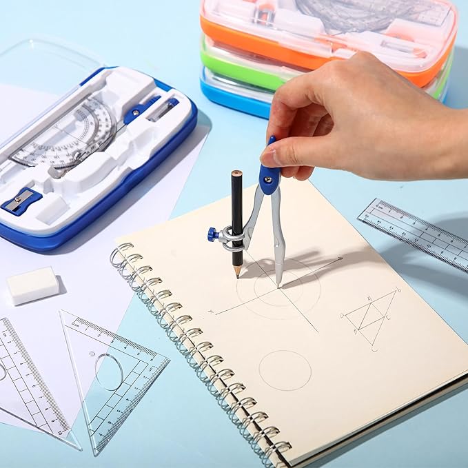 Zonon 36 Sets Math Geometry Kit Student 10 Pcs Shatterproof Storage Box Includes Compass, Rulers, Protractor, Eraser, Pencil Sharpener, Lead Refills, Pencil for Back to School Students Class Teacher