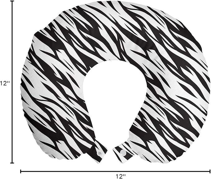 Ambesonne Zebra Print Travel Pillow Neck Rest, Exotic Savanna Inspired Animal Skin Diagonal and Wavy Illustration, Memory Foam Traveling Accessory for Airplane and Car, 12", Charcoal Grey