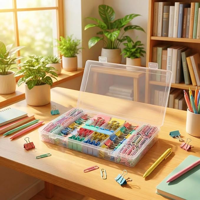 276Pcs Paper Clips and Binder Clips Assorted Sizes，Colored Binder Paper Clips Office Clips Office Supplies, Large Medium Small Paper Clamps PaperClips for Home School Business in a Container (Colored)