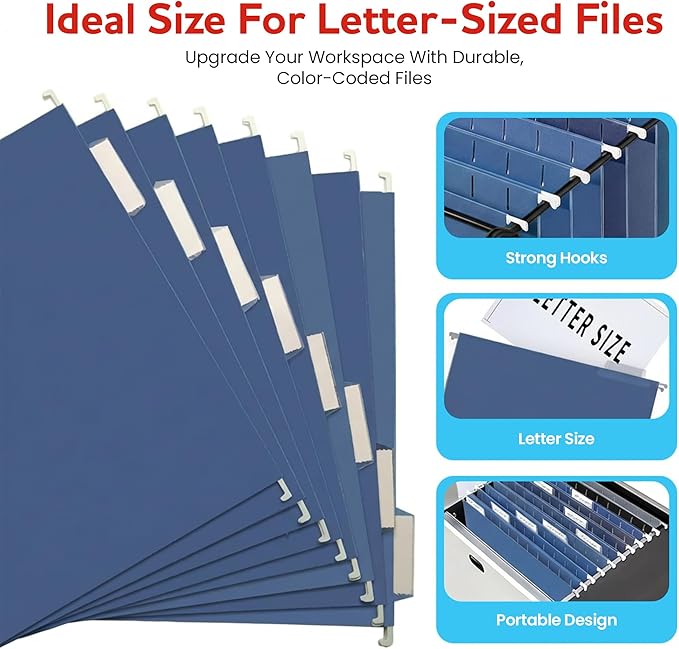 Blue Hanging File Folders – 8 Pack, Letter Size File Organization Folders for Home, Office, School & Filing Cabinets