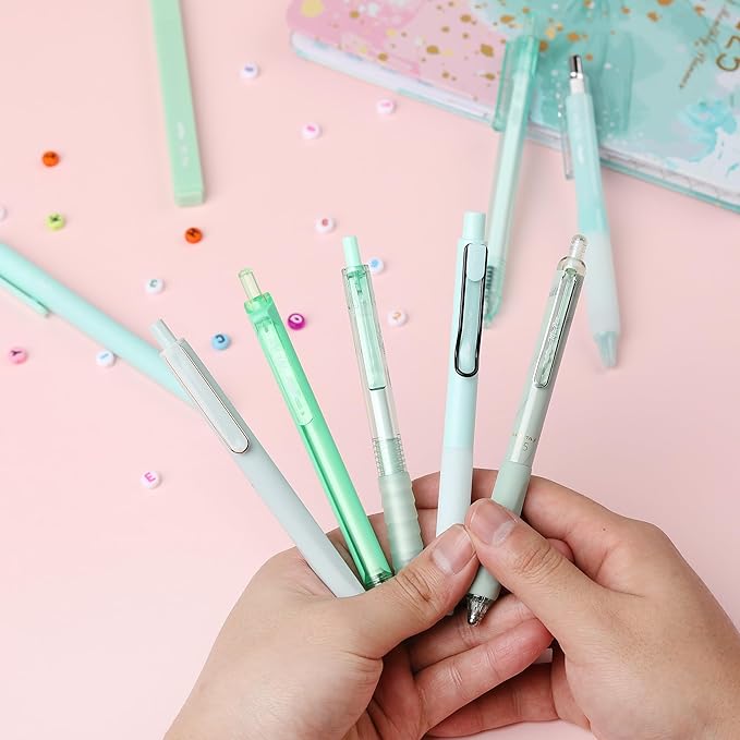 Mr. Pen- Gel Pen Set, 12 Pack, Pastel Green Barrels, 1 x Aesthetic Highlighter, 0.5mm Green Pens Black Ink