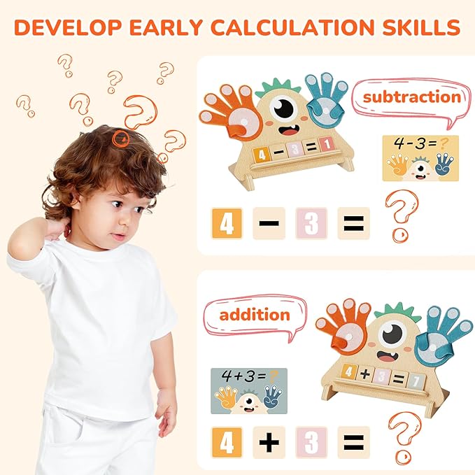 Montessori Toys for 3 4 5 Year Old, Preschool Learning Toys for Toddlers, Finger Math Number Counting Blocks for Kids, Educational Math Manipulatives for Boys Girls Birthday Gifts