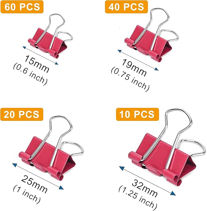 130 Pack Red Binder Clips Assorted Sizes, Large Medium Small Mini 4 Sizes Mix, Paper Clamps Metal Paper Clips Set for Office School Home Business Supplies