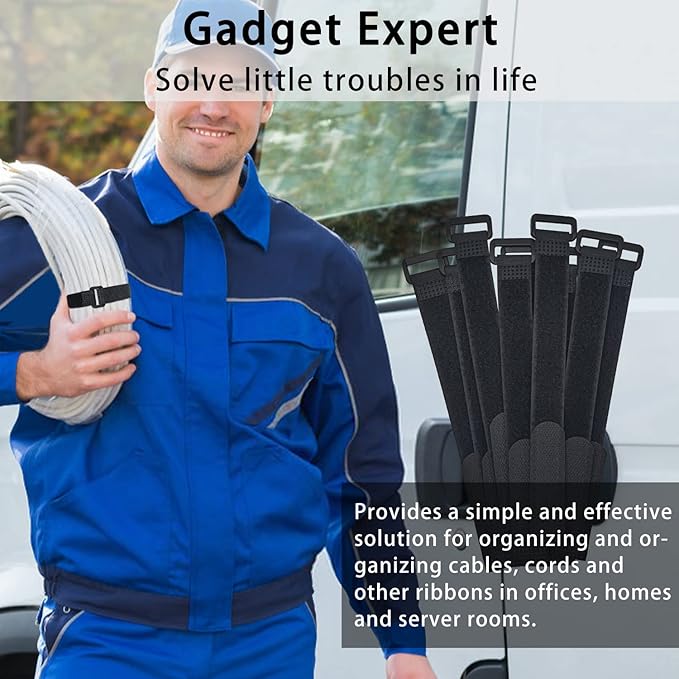 40pcs Reusable Cable Ties - 4 Sizes (6/8/10/12 Inch) - Hook and Loop Cable Straps for Wire Management - Heavy Duty Cord Organizer & Wire Ties for Electronics, PC, Home & Office