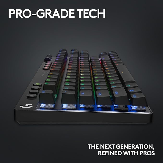 Logitech G PRO X TKL Lightspeed Wireless Gaming Keyboard, Ultra-Portable Tenkeyless Design, LIGHTSYNC RGB, PBT keycaps, Clicky Switches (GX Blue) - Black
