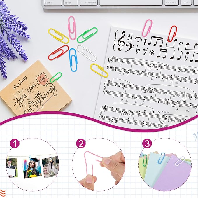 350 Pcs Colored Paper Clips Assorted Sizes and Binder Clips, Paper Clamps Rubber Bands Push Pins Teacher Supplies for Classroom Office Desk Essentials