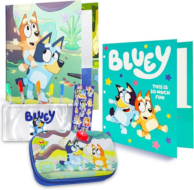 Bluey School Supplies Set for Kids - Bundle with Pencil Case and 2 Portfolio Folders for Elementary Students | Bluey School Supplies for Boys, Girls