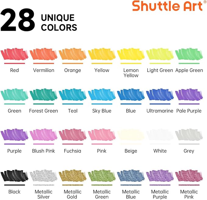 Shuttle Art 28 Colors Dual Tip Acrylic Paint Markers, Brush Tip and Fine Tip Acrylic Paint Pens for Rock, Ceramic, Wood, Canvas, Plastic, Glass, Stone, Calligraphy, Card Making, Crafts & Nail Art