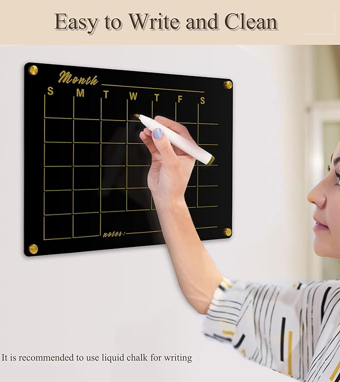Black Acrylic Calendar Whiteboard for Wall,16’’x12’’,Dry Erase Calendar for Home,Office
