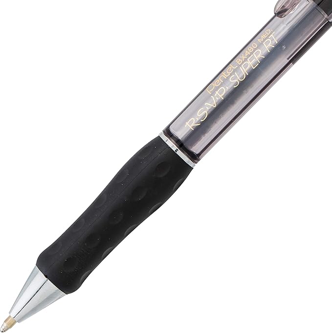 Pentel RSVP Super RT Ballpoint Pen, (1.0mm) Medium Line, Black Ink, Pack of 2 (BX480BP2A)