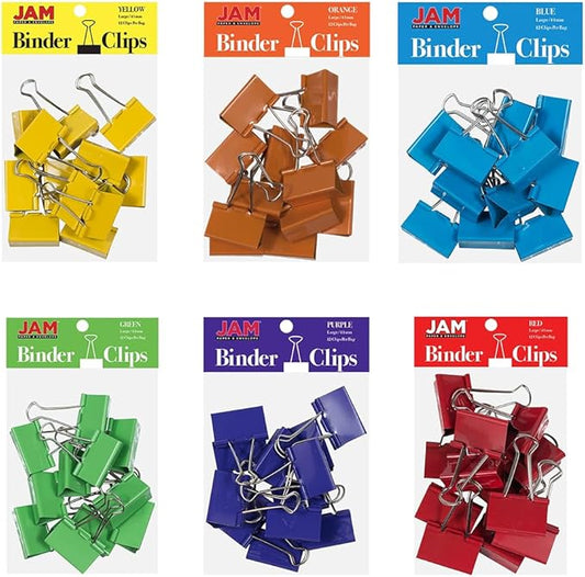 JAM PAPER Colorful Binder Clips Assortment - Large - 1 1/2 Inch (41 mm) - Assorted Rainbow Colors - 72 Binderclips/Pack
