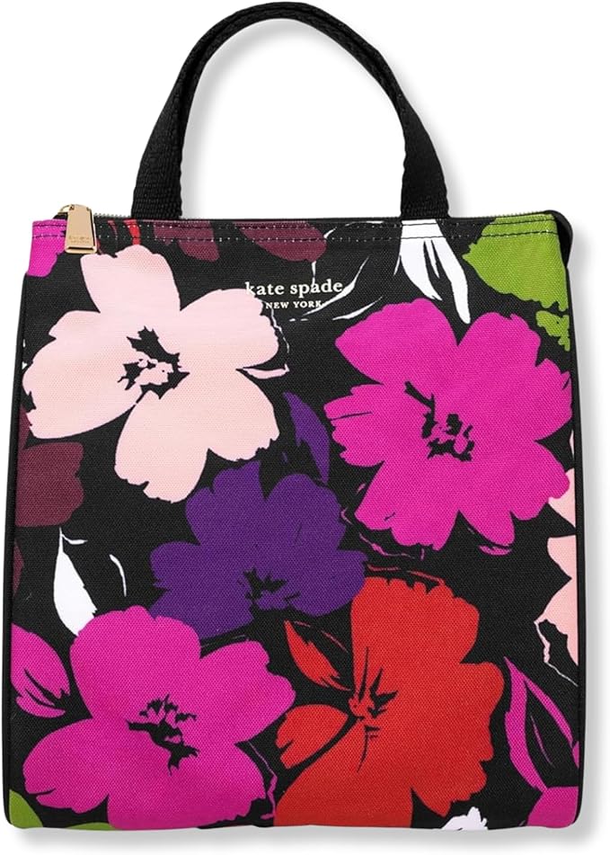 kate spade new york Portable Soft Cooler Lunch Bag, Thermal Tote with Insulated Interior Lining and Storage Pocket, Lunch Tote for Women, Painterly Blooms