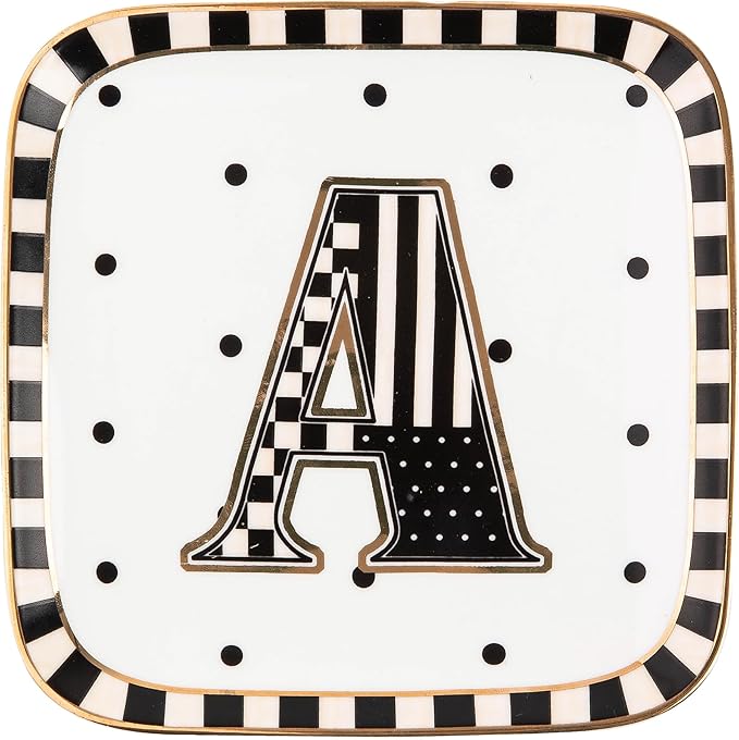 MACKENZIE-CHILDS Monogram Dish, Decorative Ceramic Letter Plate, 5 3/4" Square, A