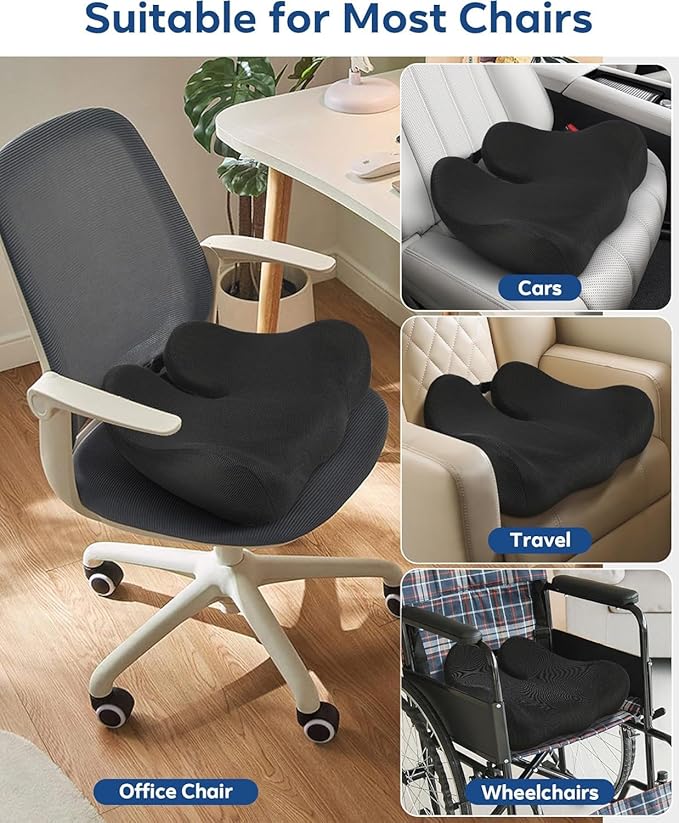 Feagar Office Chair Cushion for Sciatica & Tailbone Pain Relief – Extra Thick Memory Foam Seat Cushion for Long Sitting, Desk Chair & Wheelchair, Non-Slip Bottom, Ideal