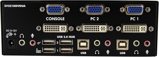 StarTech.com 2 Port KVM Switch - DVI and VGA w/ Audio and USB 2.0 Hub – Dual Monitor / Display / Screen KVM Switch - DVI VGA , TAA (SV231DDVDUA)