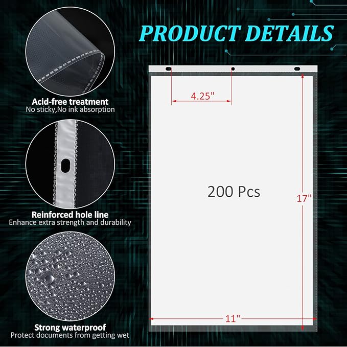 Glenmal 400 Pack Sheet Protectors 11 x 17 Inch 3 Hole Clear Heavy Duty Page Protectors for 3 Ring Binder, Plastic Sleeves for Binders