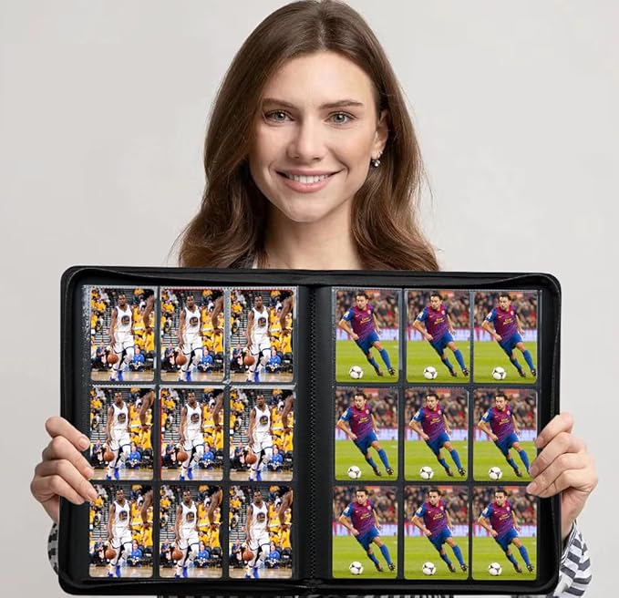 9-Pocket Zippered Trading Card Binder, 864 Pockets Double-Sided Side-Loading Card Organizer Album, PU Leather Card Holder Protector for MTG, TCG, Sports Cards (Green)