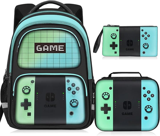 Kids Backpack For Boys，Gamer Boys Backpack For Children Teens Elementary Middle School, 17″ Students Bookbag