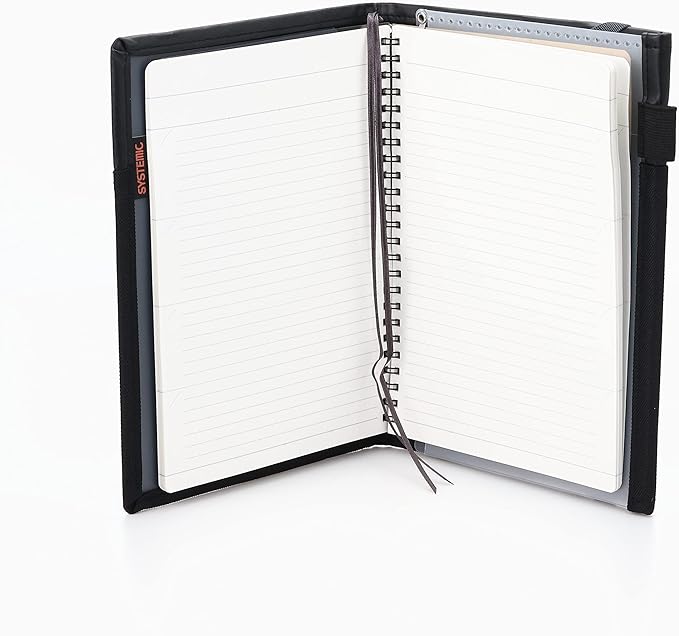 KOKUYO Systemic Synthetic Leather Cover Notebook, with One A5, B 6mm Ruled, 28 Lines, 50 Sheets, Twin Ring Edge Title Notebook, Black, Japan Import (NO-V685B-D)