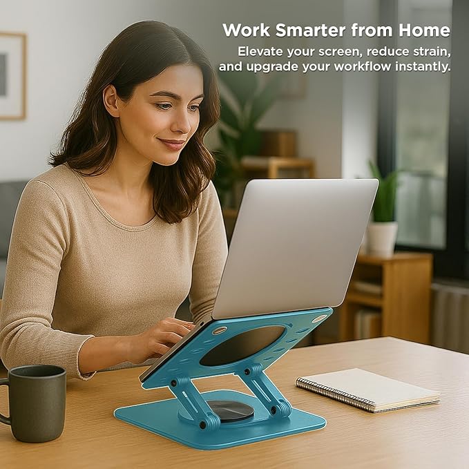Uncaged Ergonomics Swivel Laptop Stand for Desk, Adjustable Computer iPad Stand for Desk w/ 360 Rotation, Portable Laptop Holder for Home Office Ergonomic Supplies (Ocean Blue)