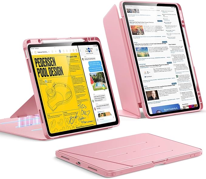 ESR for iPad Air 13 Inch Case M4/M3/M2 (2026/2025/2024), Vertical Stand Cover, Multi Stand Angles, Ultra-Stable Case with Pencil Holder, Flip Series, Pink