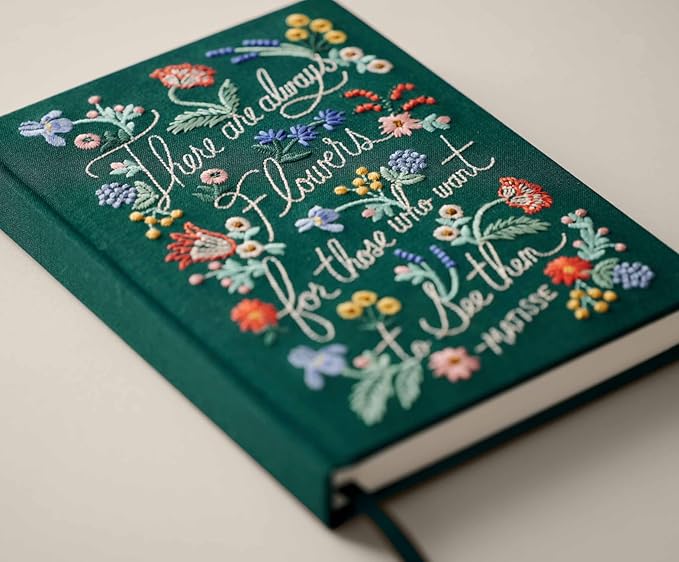 RIFLE PAPER CO. There Are Always Flowers Embroidered Journal | 240 Ruled Pages, Cloth Cover with Floral Embroidery & Grosgrain Ribbon Bookmark, Lay-Flat Binding, 8" L x 5.75" W