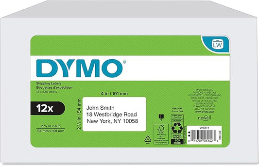 DYMO Authentic LabelWriter Standard Shipping Labels for LabelWriter Label Printers, White, 2-1/8'' x 4'' (30323), 12 Rolls of 220