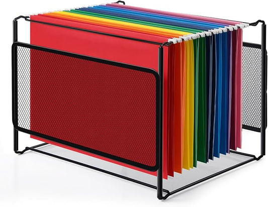 Comix Hanging File Organizer, Letter Size File Folder Organizer with Metal Mesh, Space-Saving File Folder Storage Box for Home Office Supplies