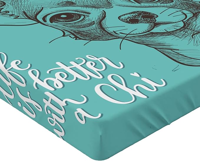 Ambesonne Chihuahua 2 Pack Fitted Sheet, Life is Better with a Chi, Bed Cover All-Round Elastic Deep Pockets 2 Pieces, Package Contains 2 Full Size Fitted Sheets, Seafoam Taupe and White