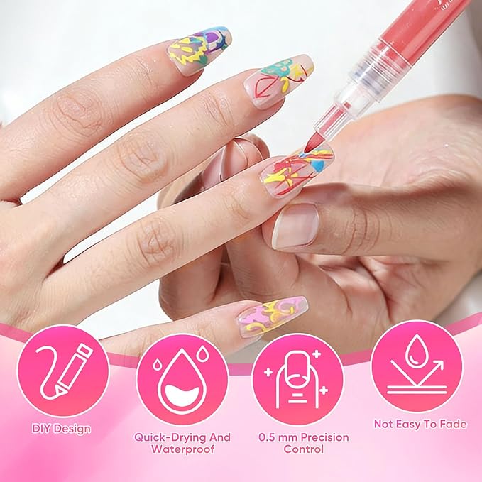 12 Colors Nail Art Pens for Painting Nails Set, Nail Art Markers for Gel Nails, Nail Art Tool for Graffiti Dotting Drawing Painting Point Liner DIY