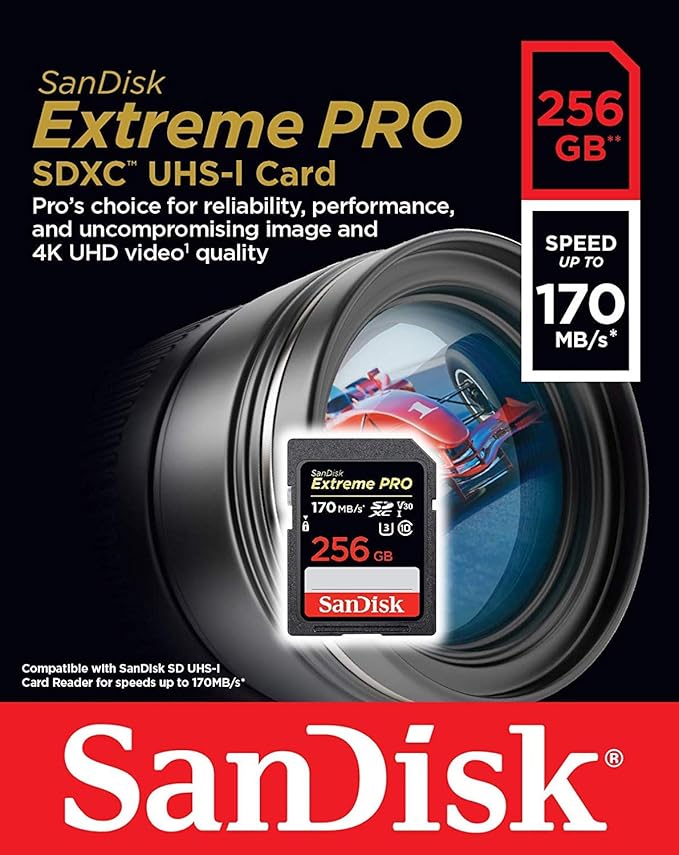 SanDisk Extreme Pro 256GB SD Card for Nikon Camera Works with Nikon Z50, Z5 Mirroless, D780 Digital DSLR (SDSDXXY-256G-GN4IN) Bundle with (1) Everything But Stromboli Micro & SDXC Memory Card Reader