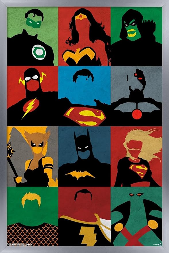 Trends International DC Comics - Justice League - Minimalist Wall Poster, 22.375" x 34", Silver Framed Version