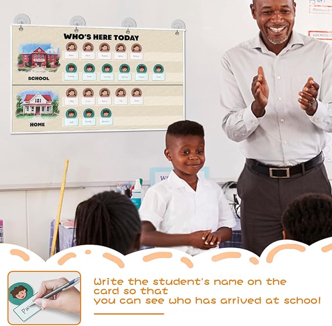 Attendance Pocket Chart for Classroom, Durable Classroom Management Pocket Chart 36 People Cards Included, Helping Hands Pocket Chart for Preschool Sunday School Kindergarten Daycare (Attendance）