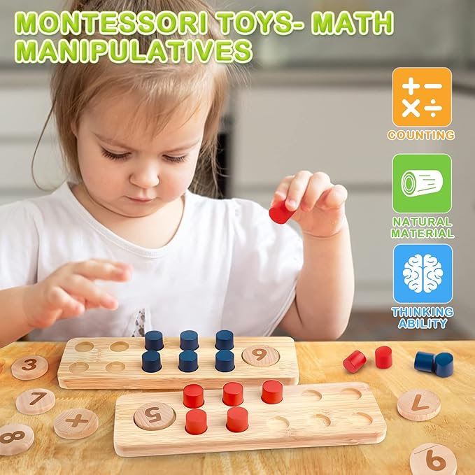 DINORUN Montessori Toys for 3 4 5 Year Old Boy Girl Birthday Gifts - Wooden Counting Peg Board for Kids 3-5, Math and Numbers Manipulatives Materials for Preschool Learning Activities