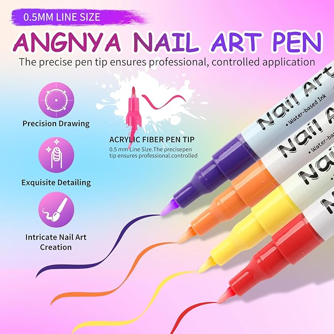 24 Colors Nail Art Pens Set，0.5 MM Nail Polish Pens Set Drawing Painting Point Liner Acrylic Painted Pen Graffiti Nail Dotting Pen Liner Brush for DIY Nail Art Beauty Adorn Manicure Tools