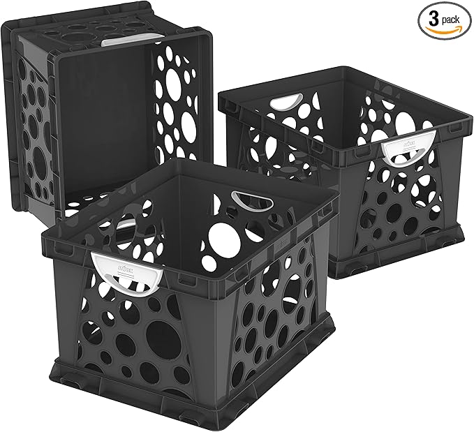 Storex Large Storage and Filing Crate with Comfort Handles, 17.25 x 14.25 x 10.5 Inches, Black/White, Case of 3 (STX61788U03C)