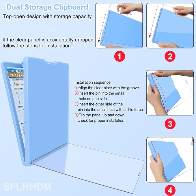 SFLHHDM Clipboard with Storage,Heavy Duty Clip Boards 8.5x11 with 2 Storage Case,Clear Visible Panel Storage Clipboards,Side Opening Nursing Clipboard Folder for Office Supplies-Lake Blue