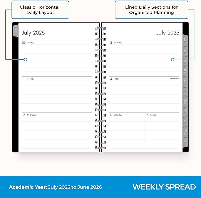 Blue Sky 2025-2026 Weekly and Monthly Academic Year Planner Calendar, July 2025 - June 2026, 5" x 8", Flexible Cover, Wirebound, Laminated Tabs, Enterprise (Enterprise 2025-2026, 5" x 8")